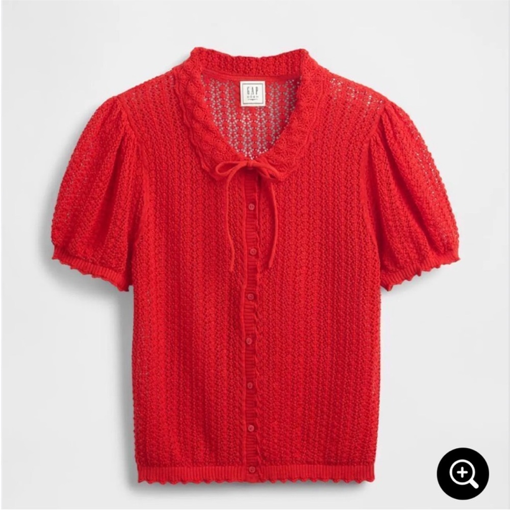 NWT Doen x Gap Gap x Doen Gap Doen Pointelle Short Sleeve Cardigan Top Red